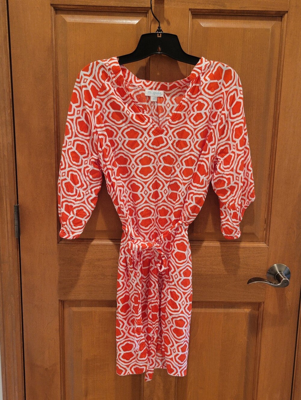 Escapada Red Geometric Tie-Waist Mini Dress Size M
